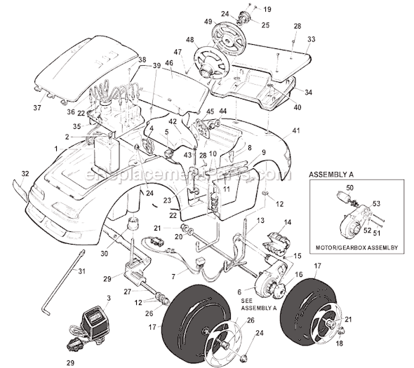 Page A Diagram and Parts List for 73241-84620  Power Wheels Ride-On Cars
